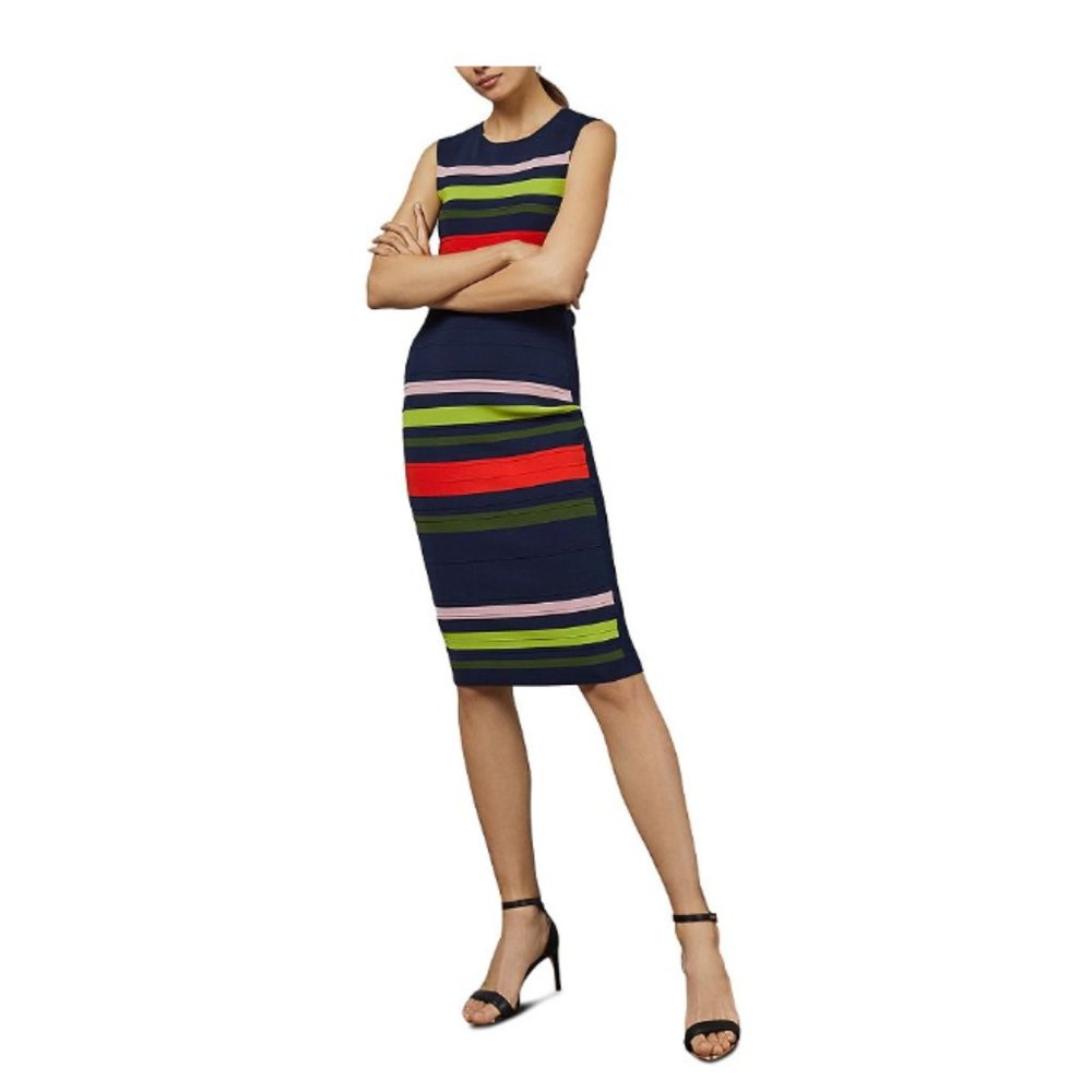 Ted Baker Ysina Striped Bodycon Dress In Dark Blue Size 1